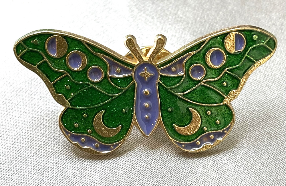 NWOT Green Butterfly Brooch Lapel Pin Enamel Gold Tone Insect Garden Summer